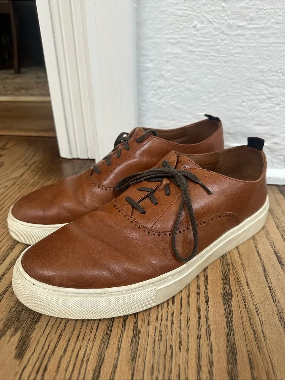 Cole Haan Brown Leather Lace-Up Oxfords with White Sole